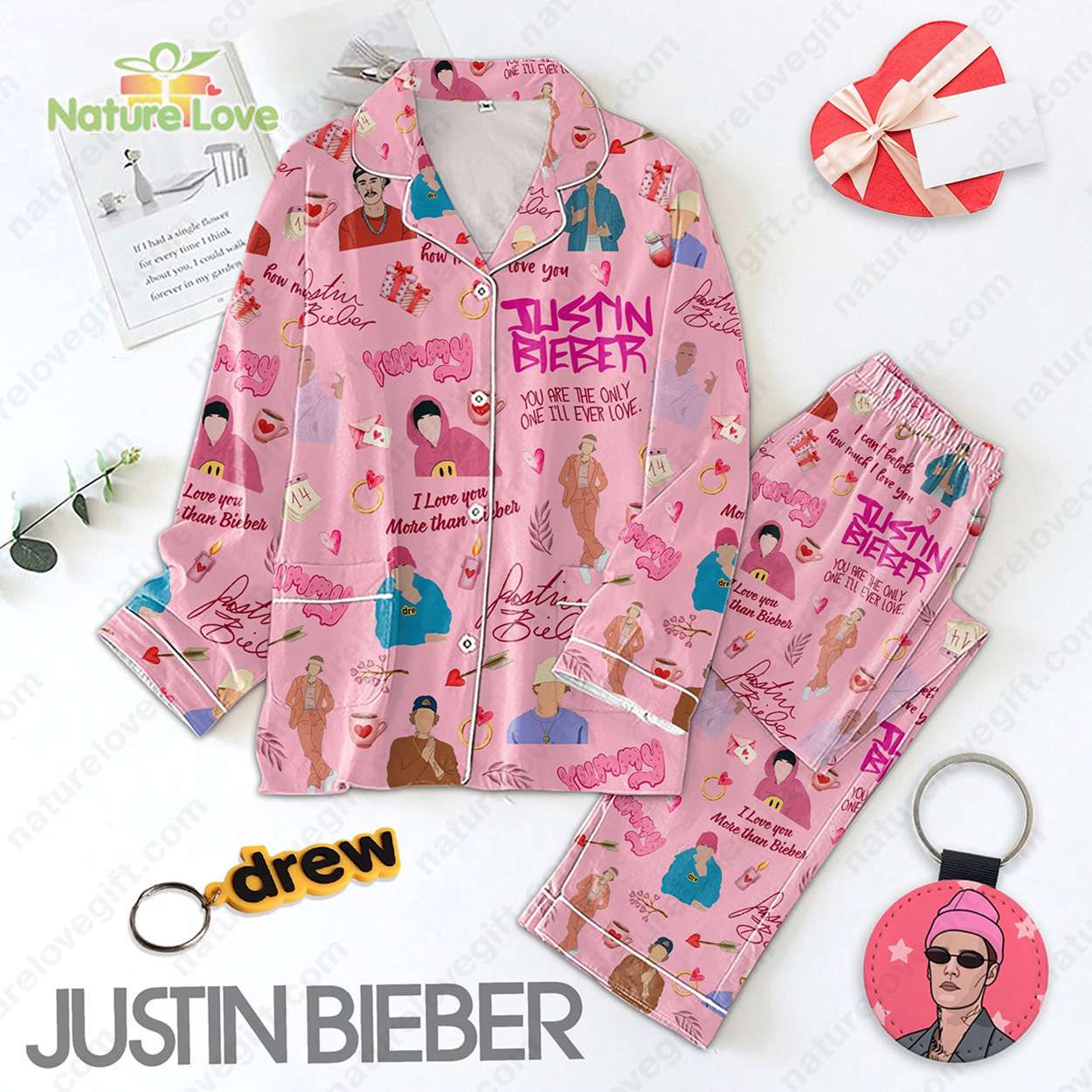 Justin Bieber I Love You More Valentine Pyjama Pajama Set Nva