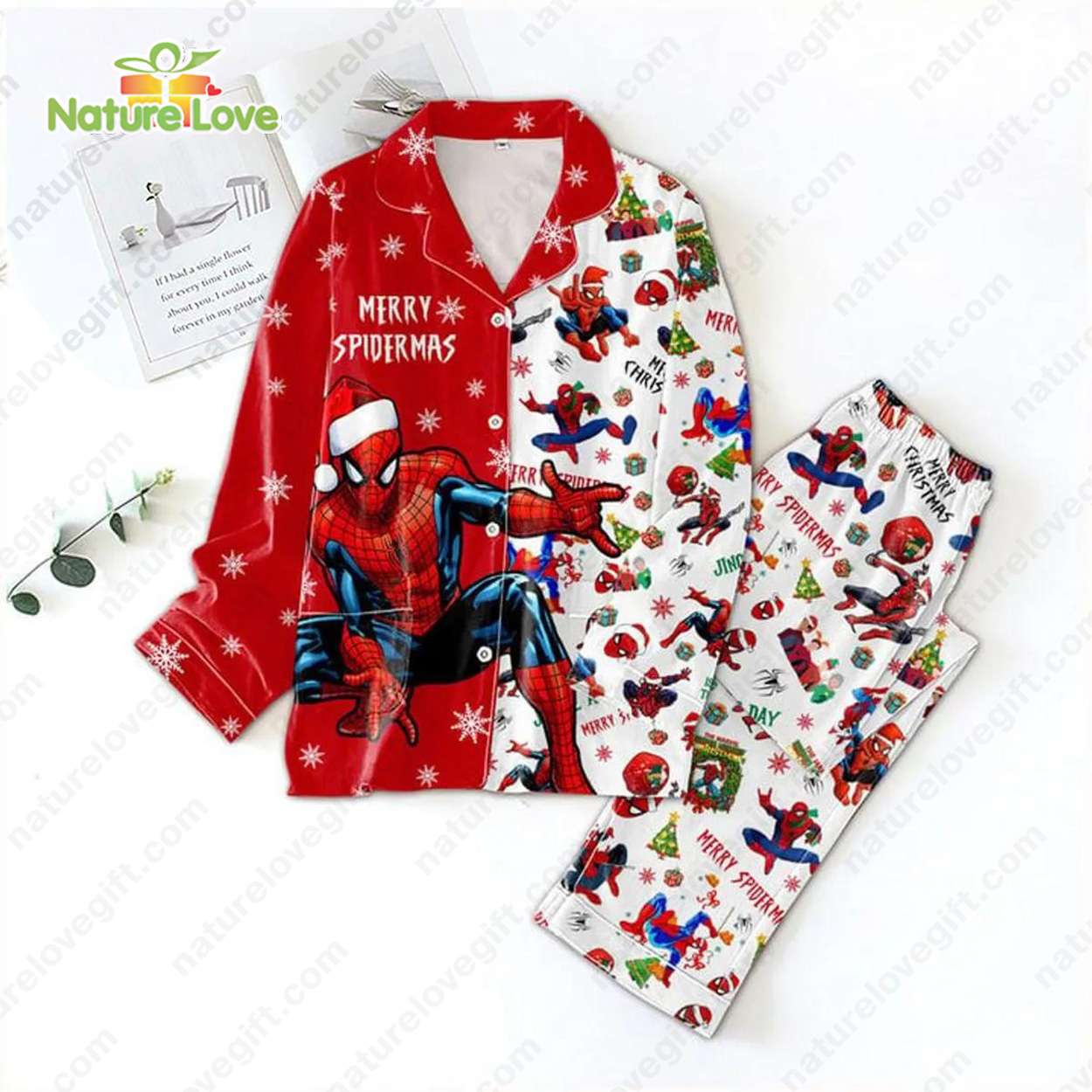 Merry Spirdermas Spiderman Red And White Pyjama Pajama Set Nva