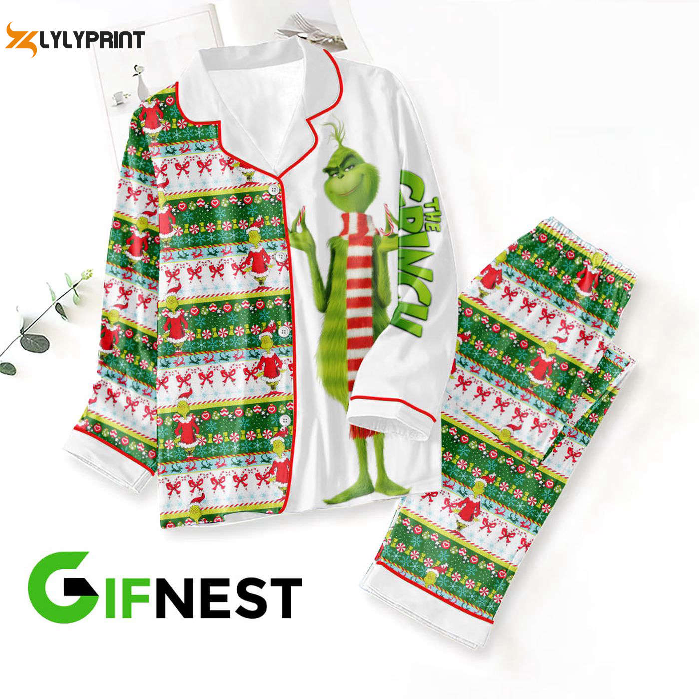 Cozy Grinch Button Down Pajama Set Perfect Gift For Women Nva