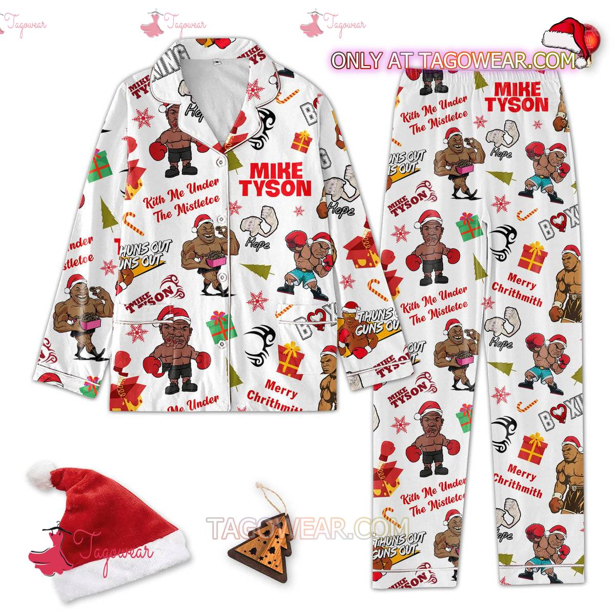 Mike Tyson Thuns Out Guns Out Merry Men Women Pajama Set Hfn Family Matching Shirt