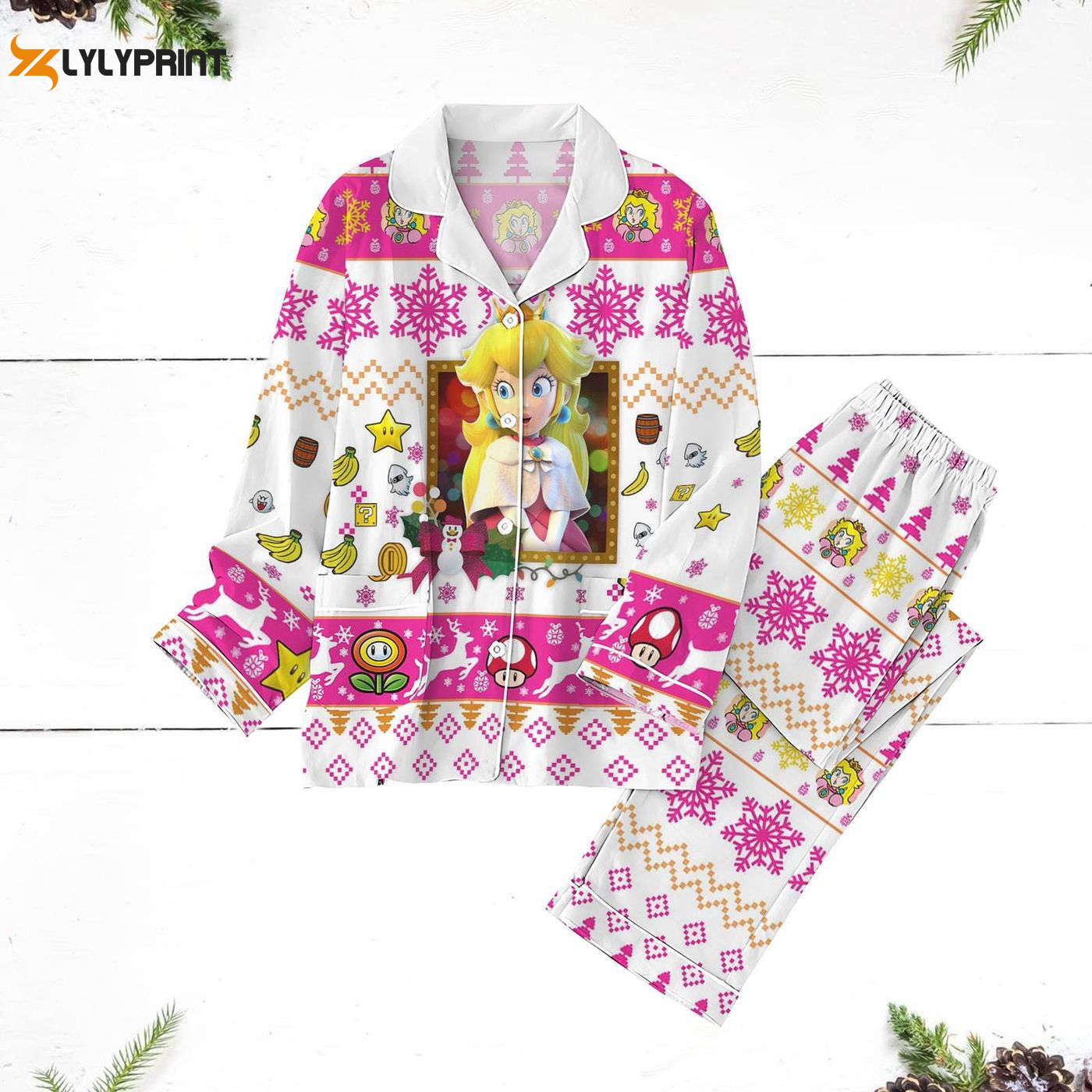 Super Mario Xmas Pajama Set Peach Princess & Mario Characters Family Pjs Video Game Themed Festive Sleepwear Nva