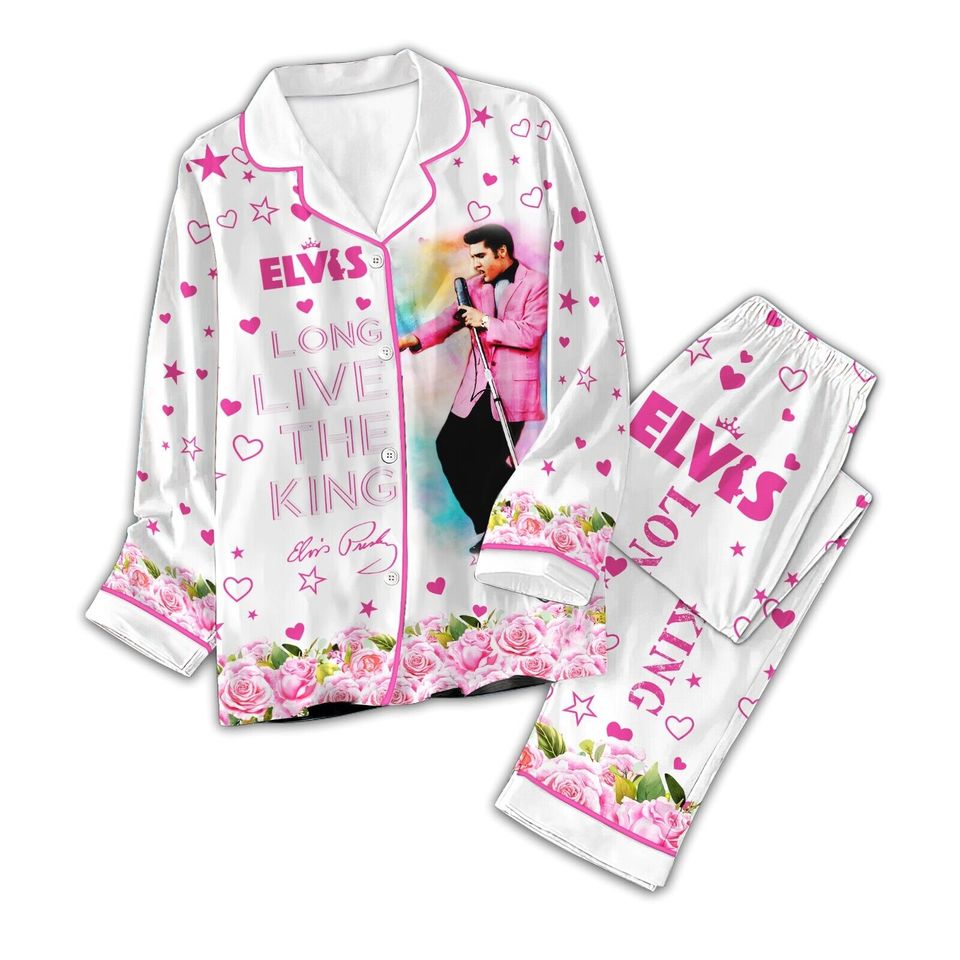 Ta-206 Elvis Presley Button Down Pajama Set Gift For Family Sleepwear Nva
