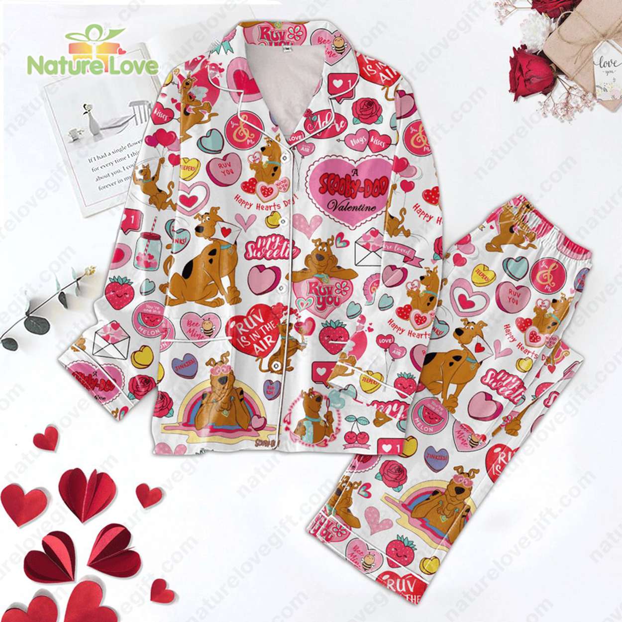 Scooby-Doo Bee Mine Valentine Pink Pyjama Pajama Set Nva