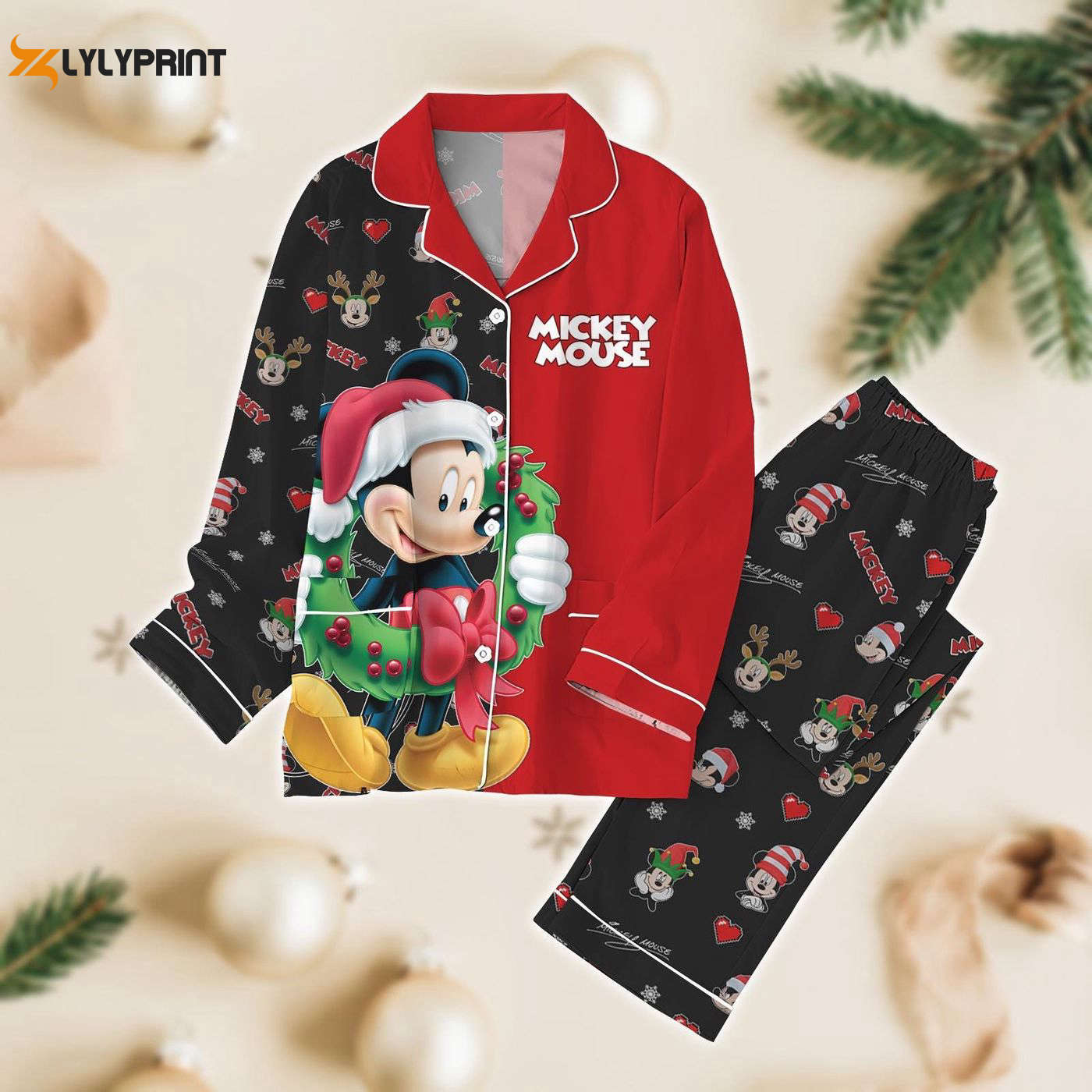 Mickey Pajama Set Set Santa Claus Thick Pjs Disney Cartoon Pants Perfect Xmas Gift For Men & Women