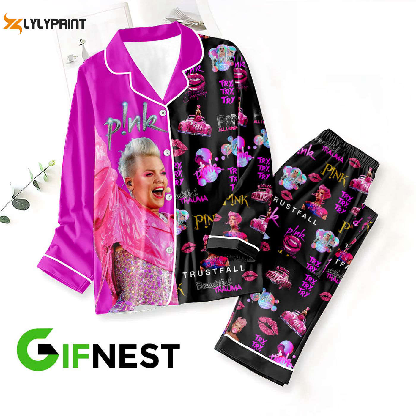 P!Nk Button Down Pajama Set Perfect Gift For Women Nva