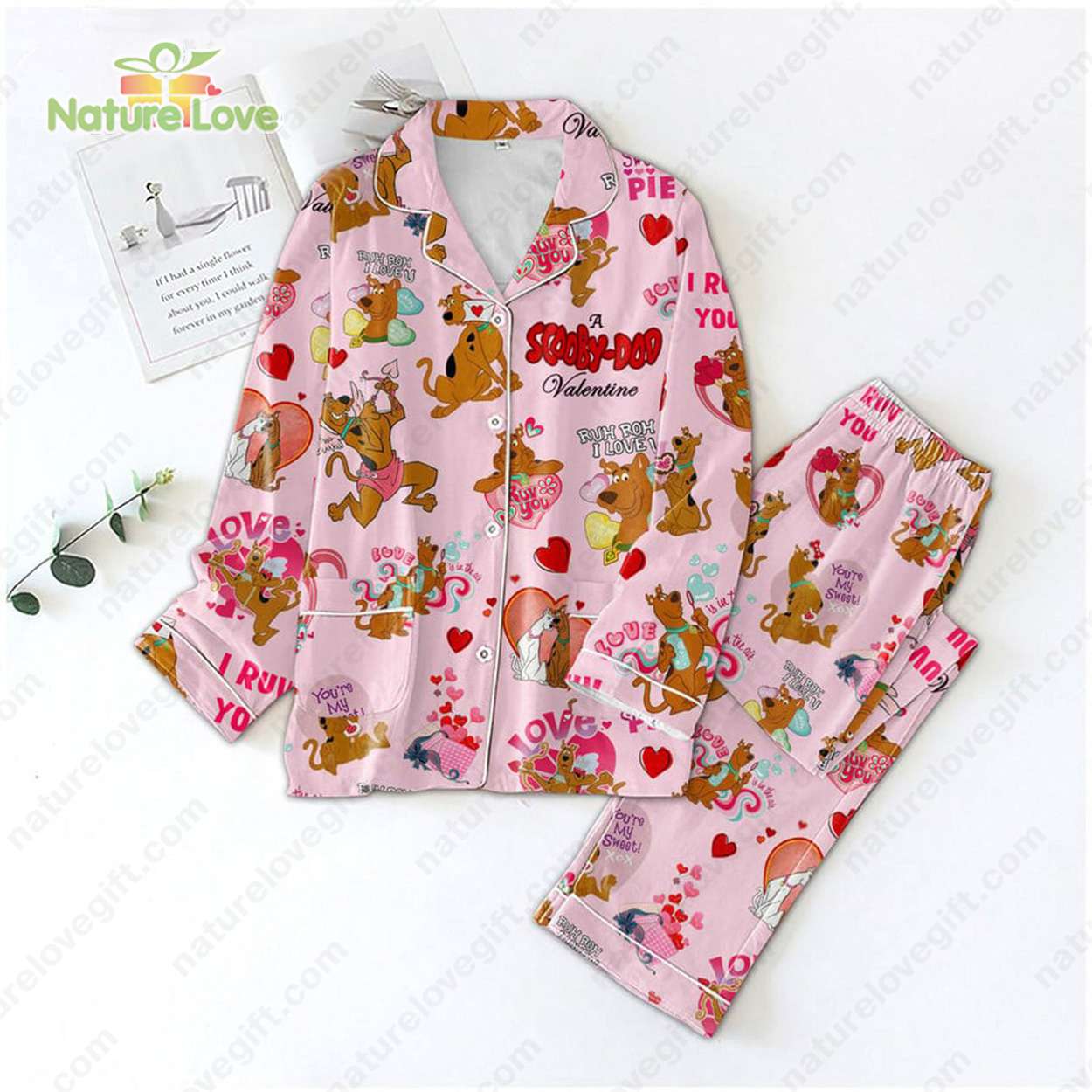 Scooby-Doo I Ruv You Valentine Pajamas Set Pink Set Pyjama Nva