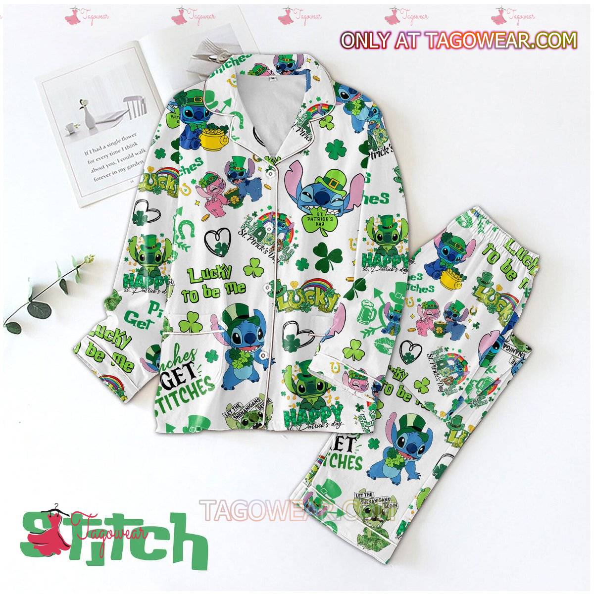 Stitch Lucky To Be Me St. Patrick?S Day Men Women Pajama Set Hfn Family Matching Shirt