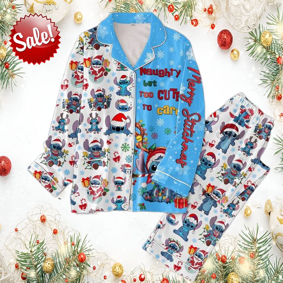 Stitch Santa Pajama Set Stitch Blue White Set Lilo And Stitch Gift For Family Sleepwear Nva