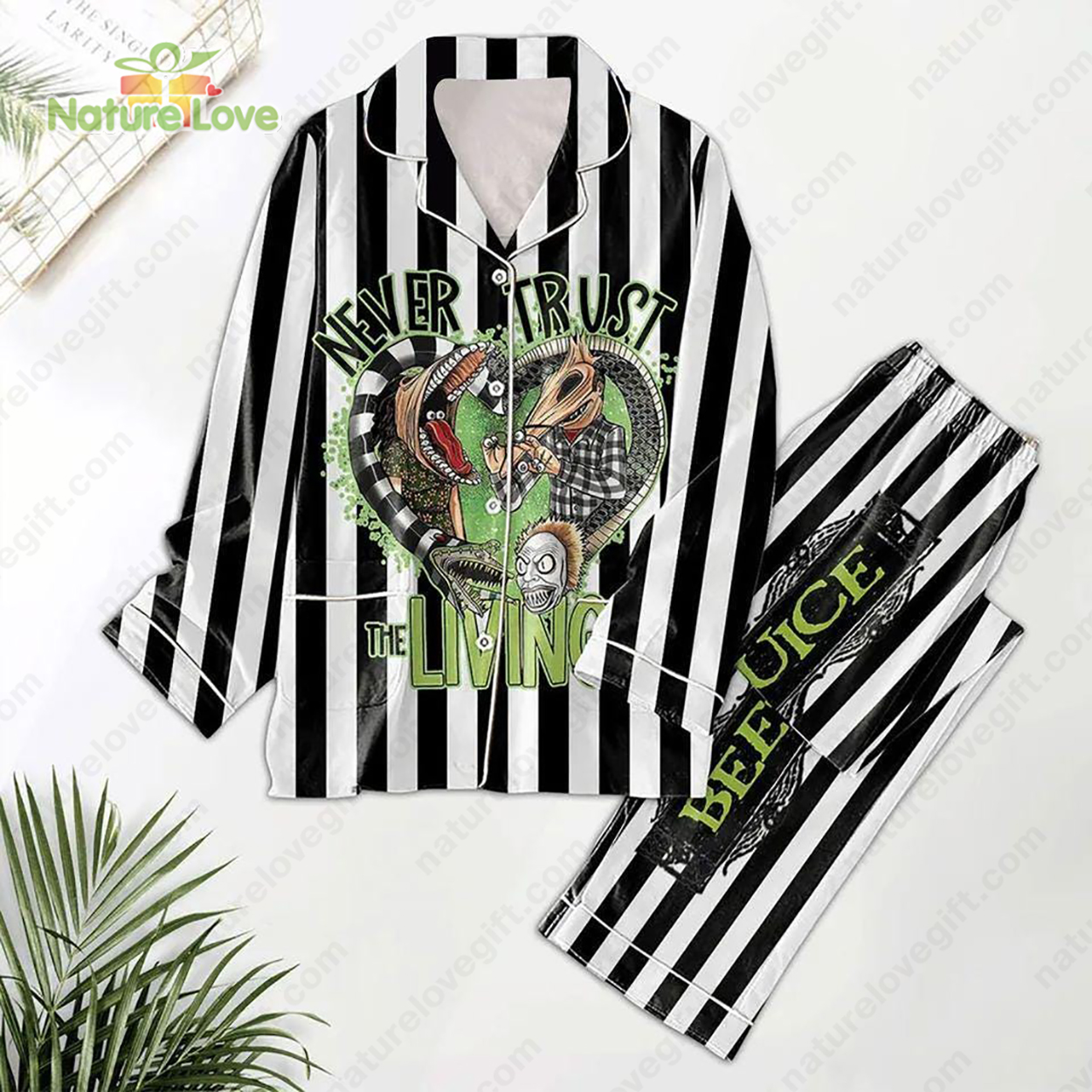 Never Trust The Living Beetlejuice Beetlejuice Horror Pyjama Pajama Set Nva