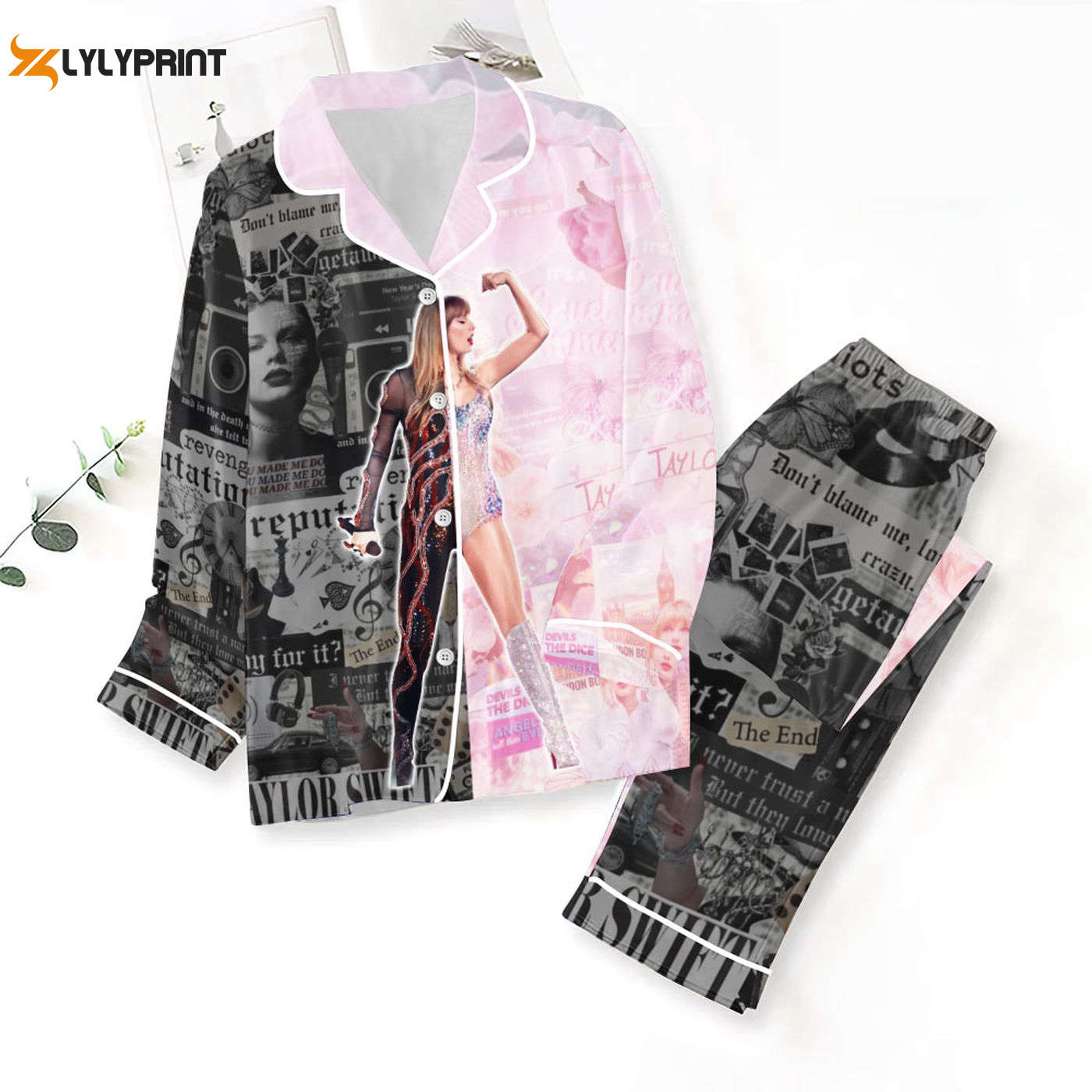 Stylish Taylorwift Pajama Set Set Comfy & Chic Button Down Sleepwear