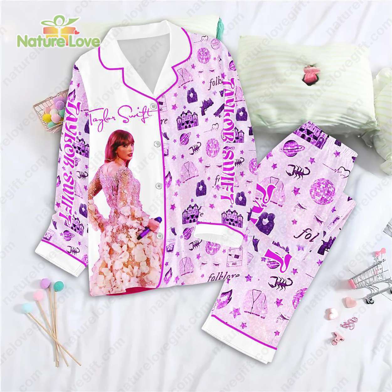 Ts Swift Swifties Folklore Eras Tour Taylor?S Version Pink Pyjama Pajama Set Nva
