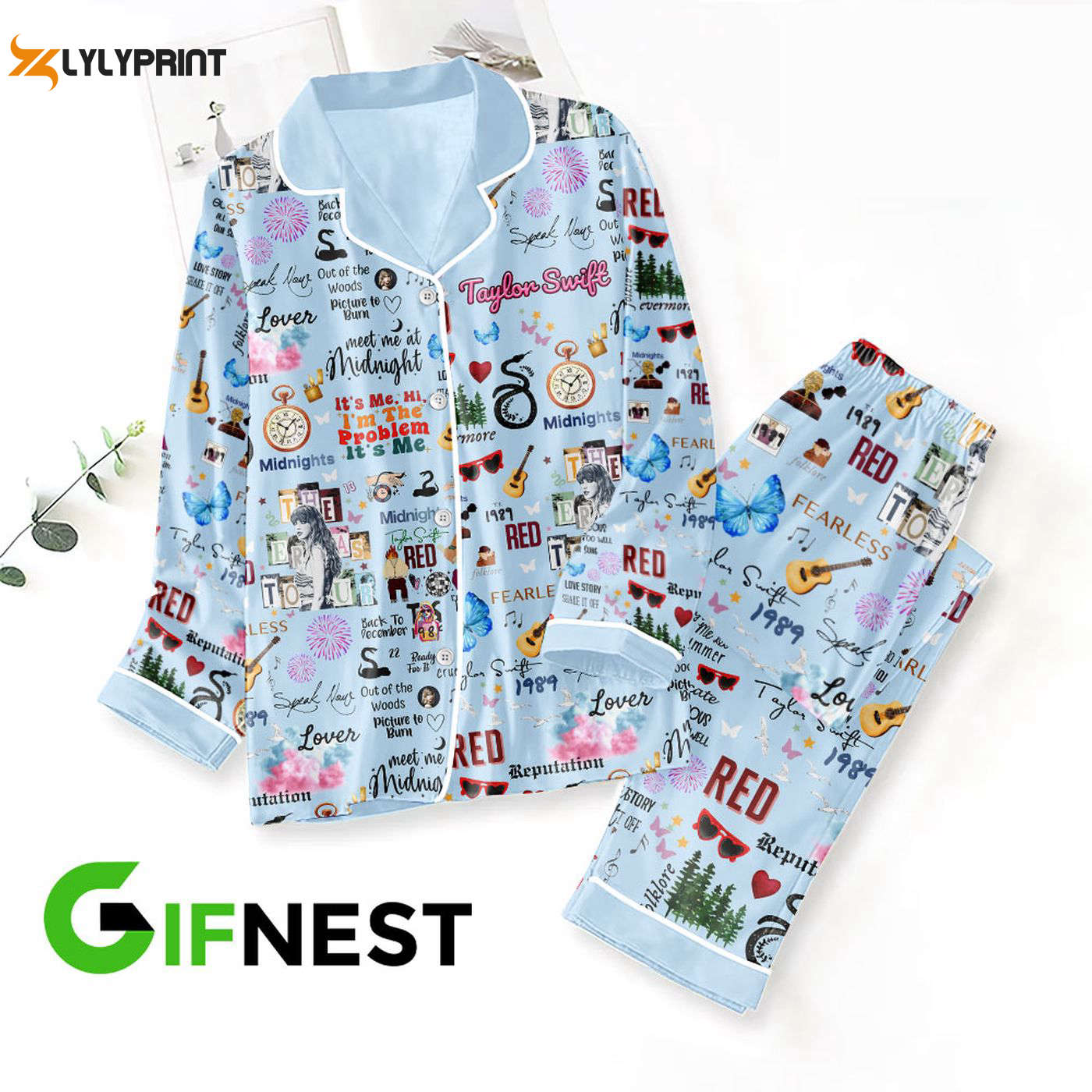 Taylor Swift Button Down Pajama Set Cozy And Stylish Sleepwear For Fans! Nva