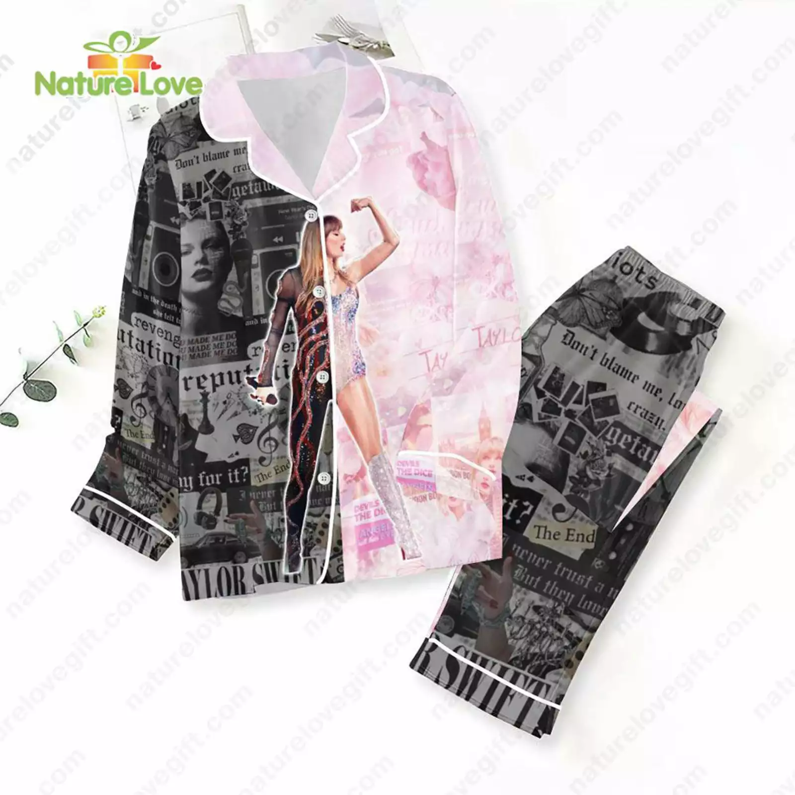 Ts Swift Swifties Eras Tour Reputation Pink And Black Pyjama Pajama Set Nva