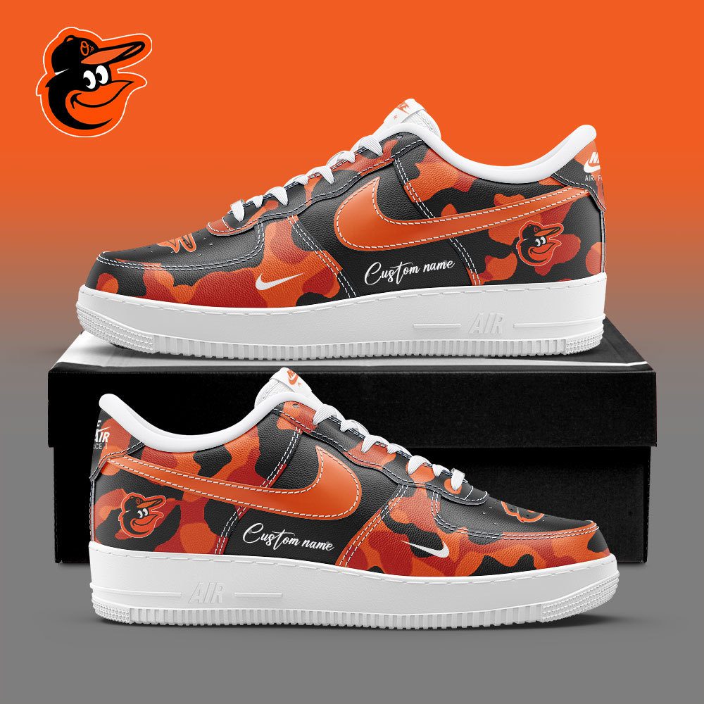 Baltimore Orioles MLB Camo Personalized Nike Air Force 1 Low Custom Name For Fan