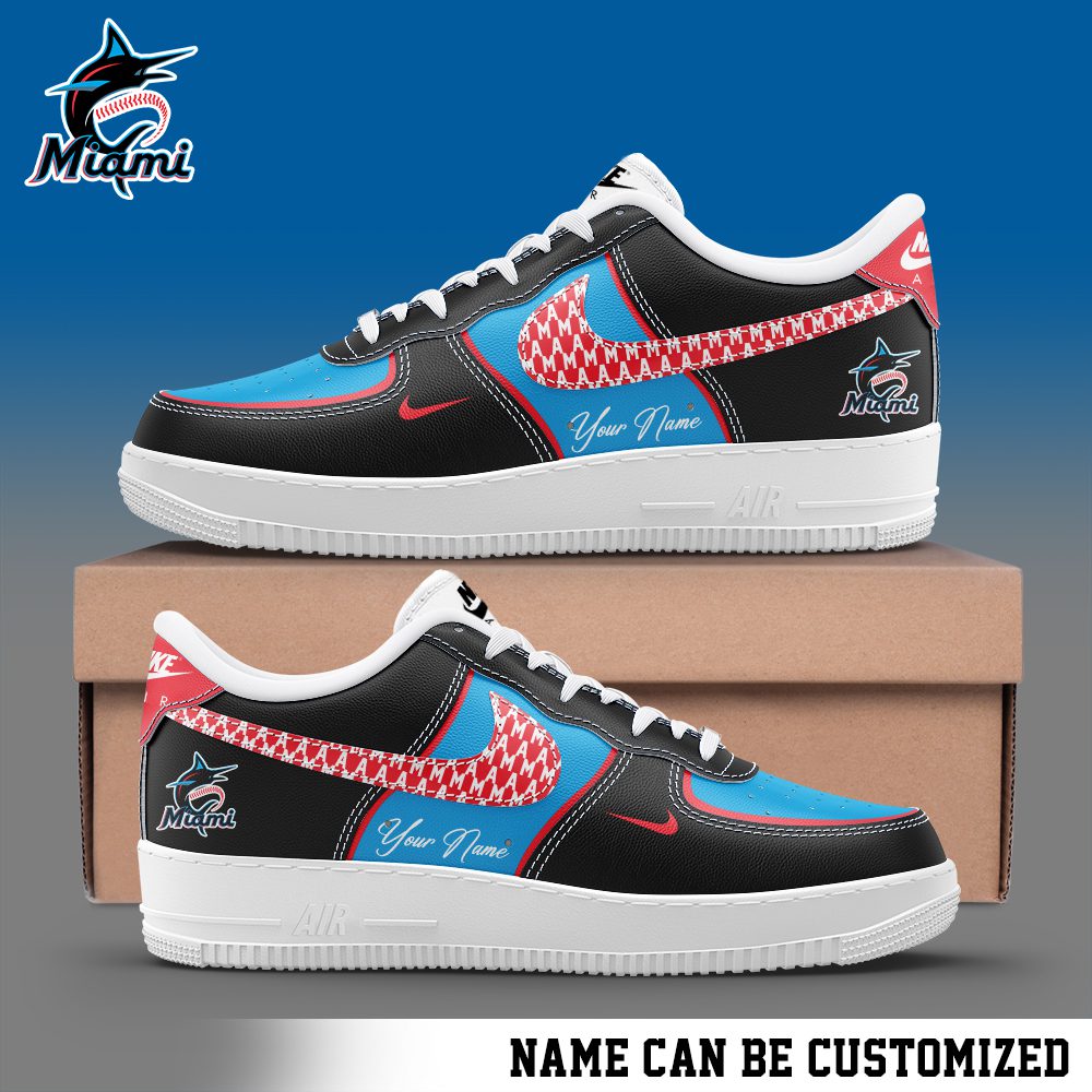 Miami Marlins Air Force 1 Low MLB Custom Name Sneakers For Women Men