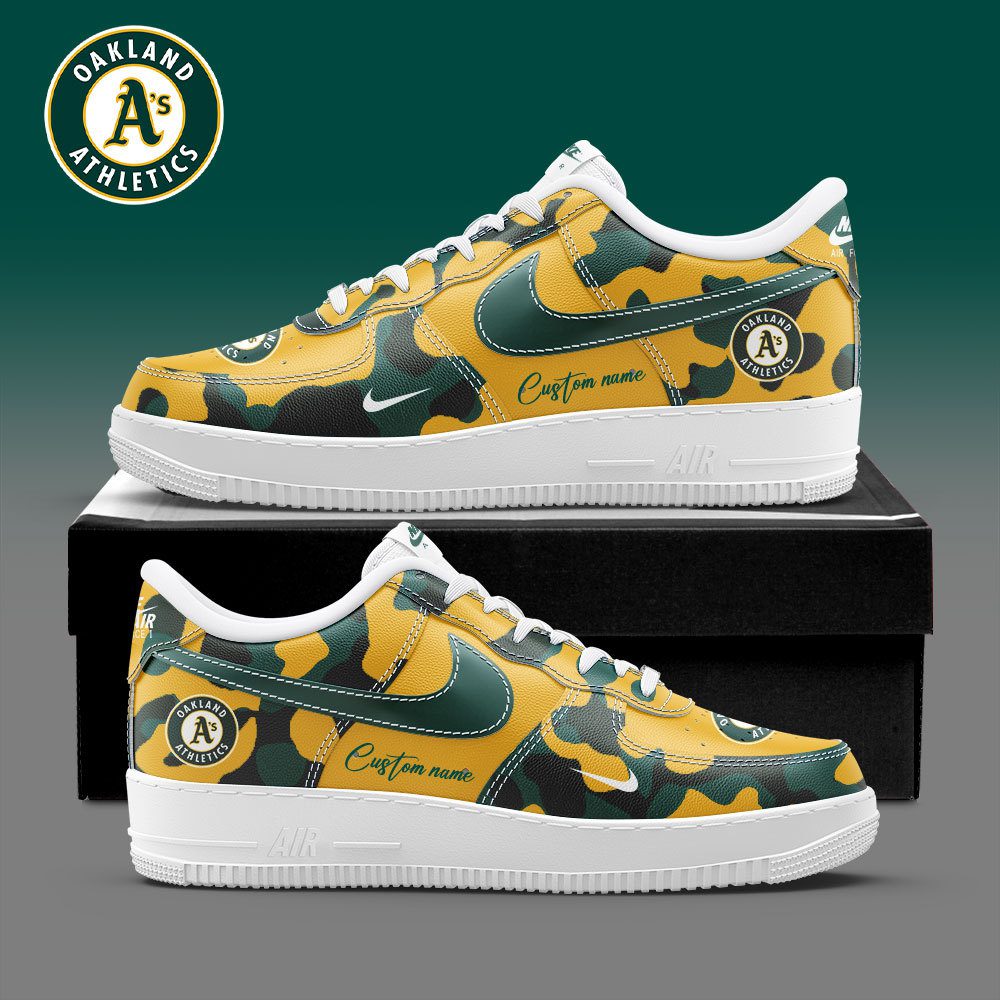 Oakland Athletics MLB Camo Personalized Nike Air Force 1 Low Custom Name For Men Women