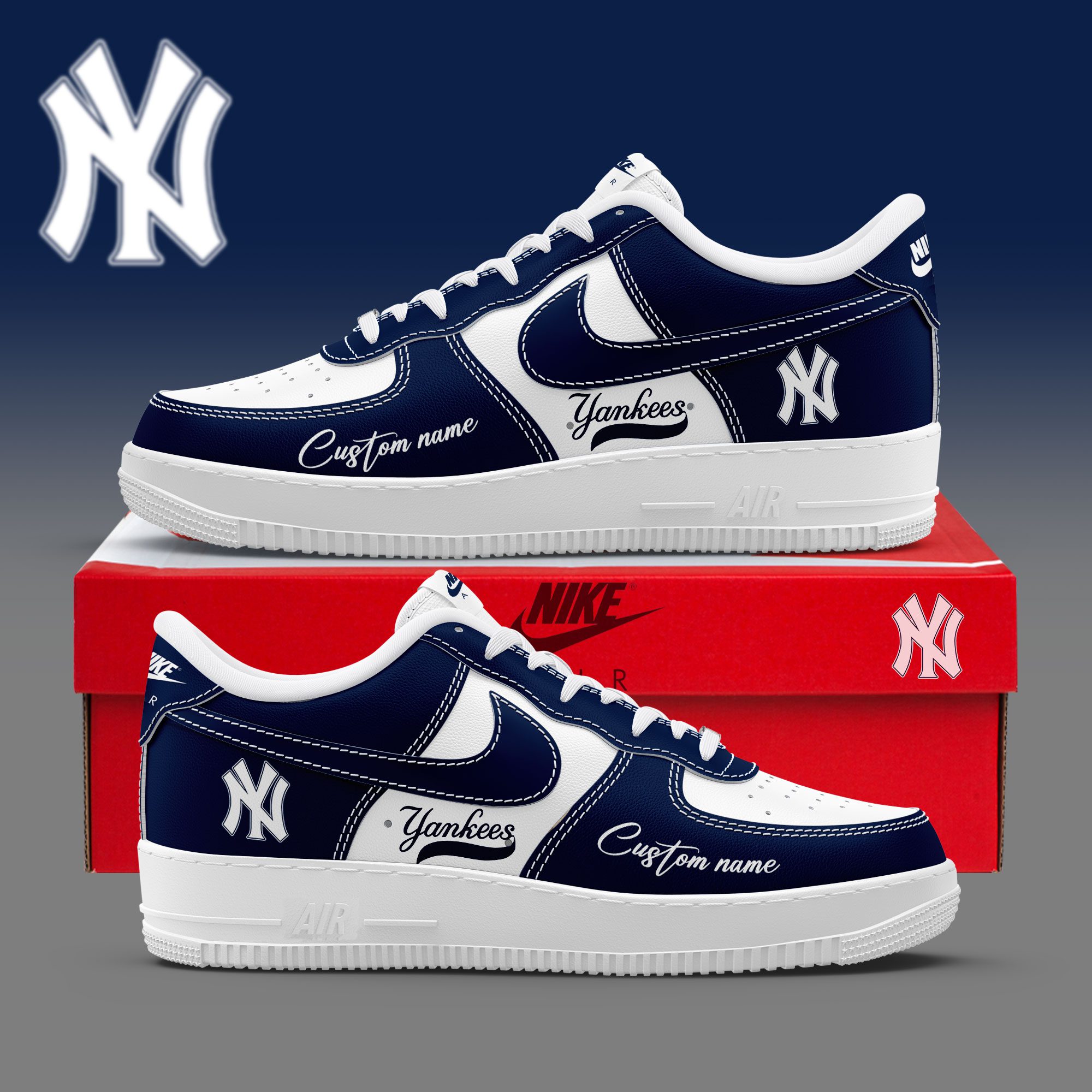 New York Yankees MLB Air Force Sneakers Nike Air Force 1 Low Custom Name - Walking Shoes For Daily Use