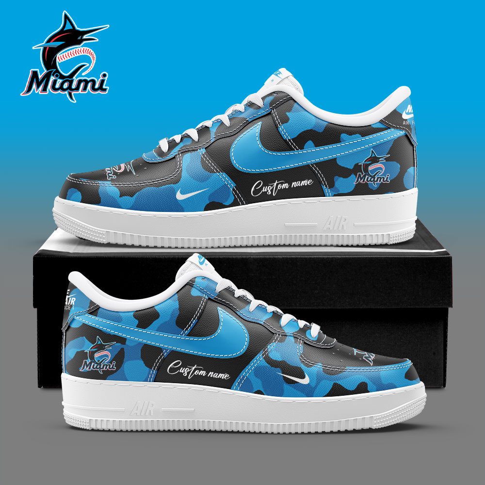 Miami Marlins MLB Camo Personalized Nike Air Force 1 Low Custom Name For Men Women