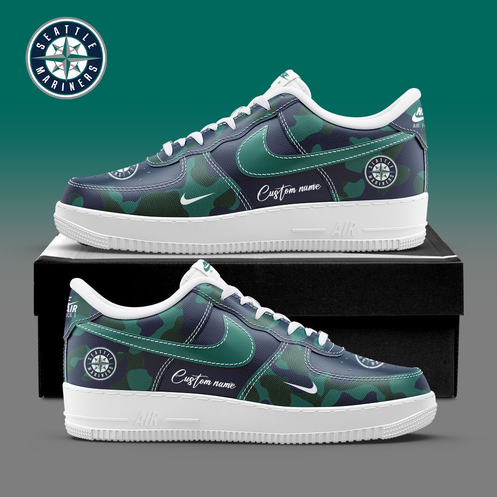 Seattle Mariners MLB Camo Personalized Nike Air Force 1 Low Custom Name For Men Women