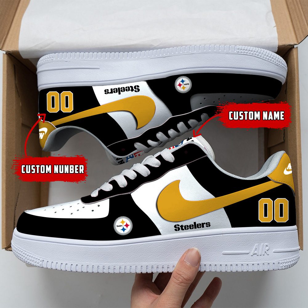 Pittsburgh Steelers NFL Custom Name And Number Air Force Sneakers For Men Women