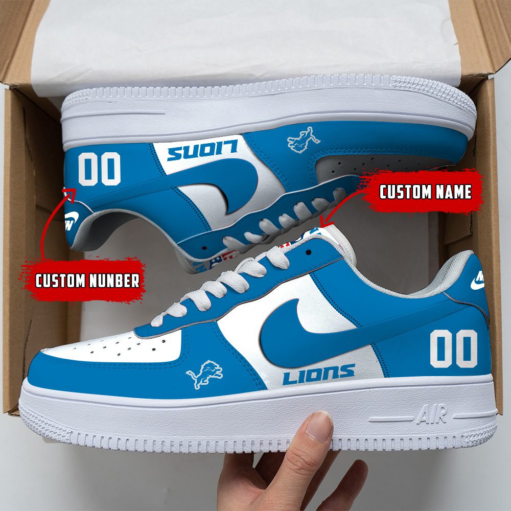 Detroit Lions NFL Custom Name And Number Air Force Sneakers For Men Women