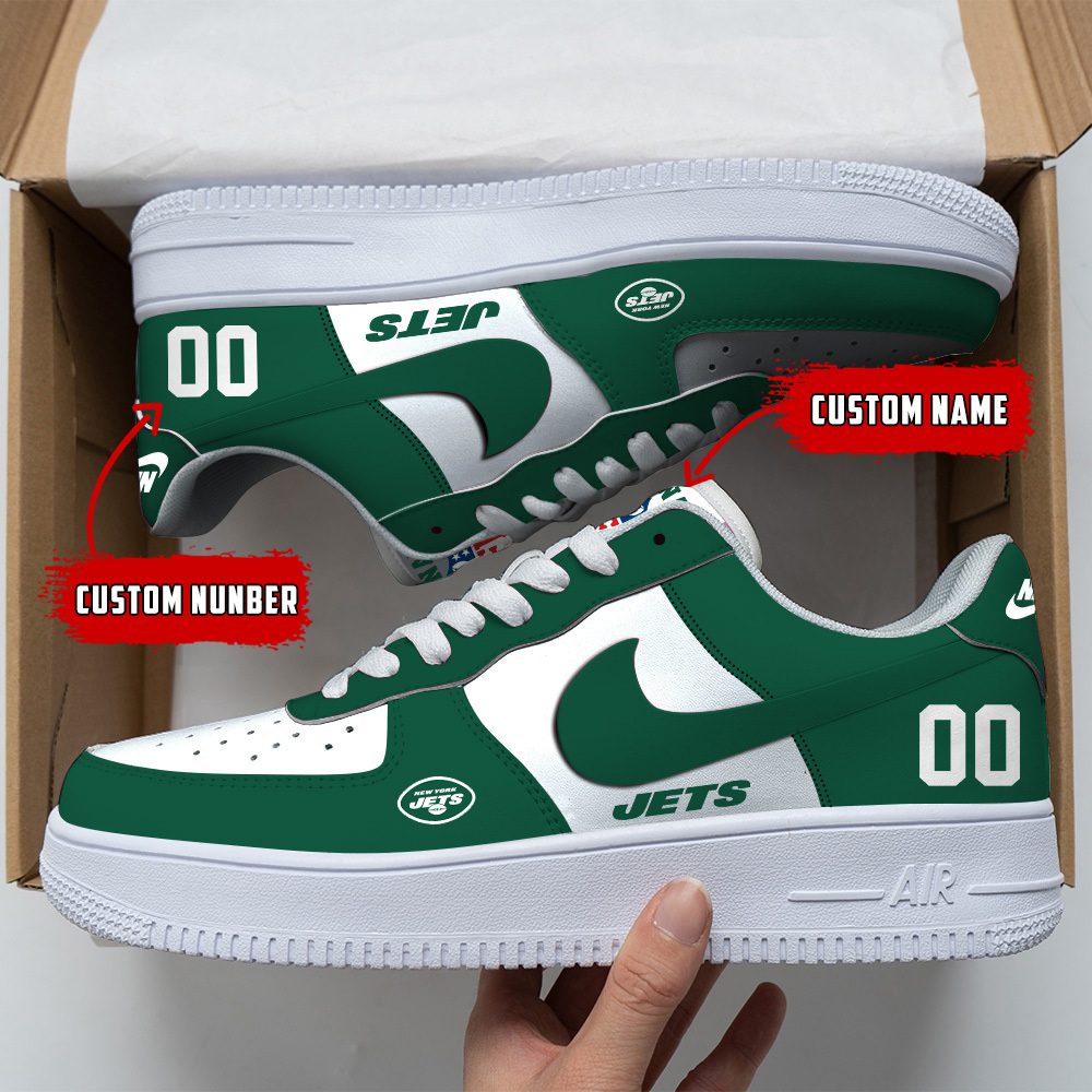 New York Jets NFL Custom Name And Number Air Force Sneakers For Men Women