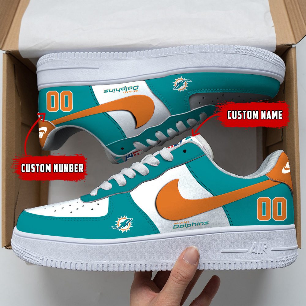 Miami Dolphins NFL Custom Name And Number Air Force Sneakers For Men Women