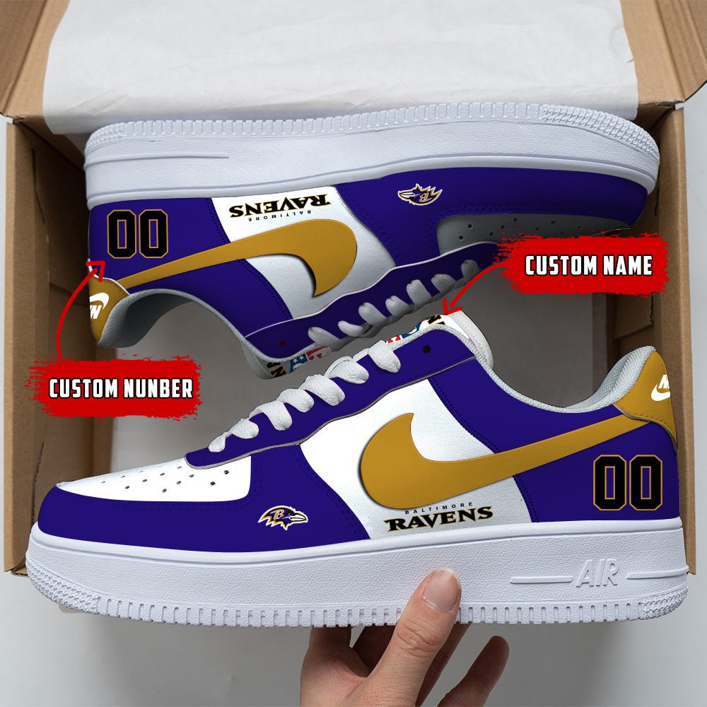 Baltimore Ravens NFL Custom Name And Number Air Force Sneakers For Men Women