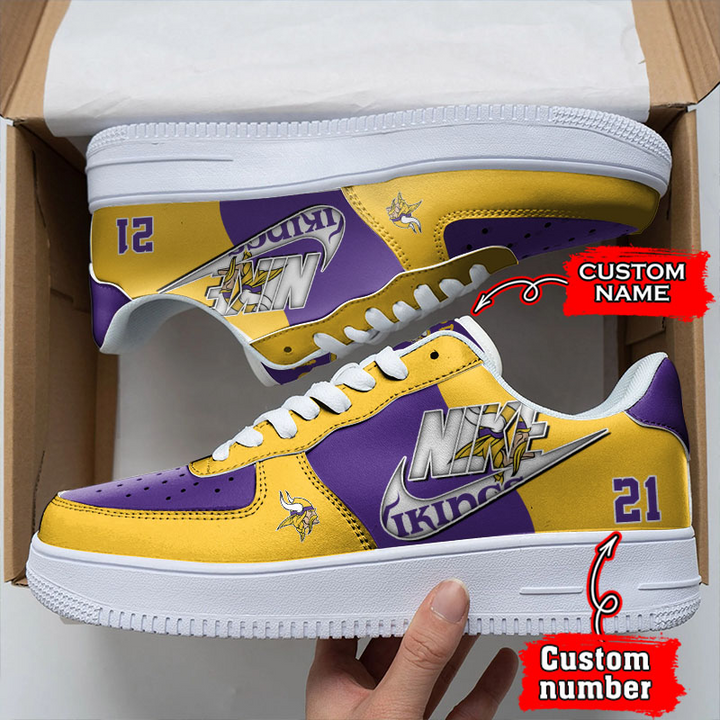 NFL Minnesota Vikings Custom Name Number Air Force 1 Sneaker For Women Men