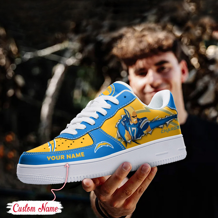 NFL Los Angeles Chargers Custom Name Air Force 1 Sneaker For Women Men
