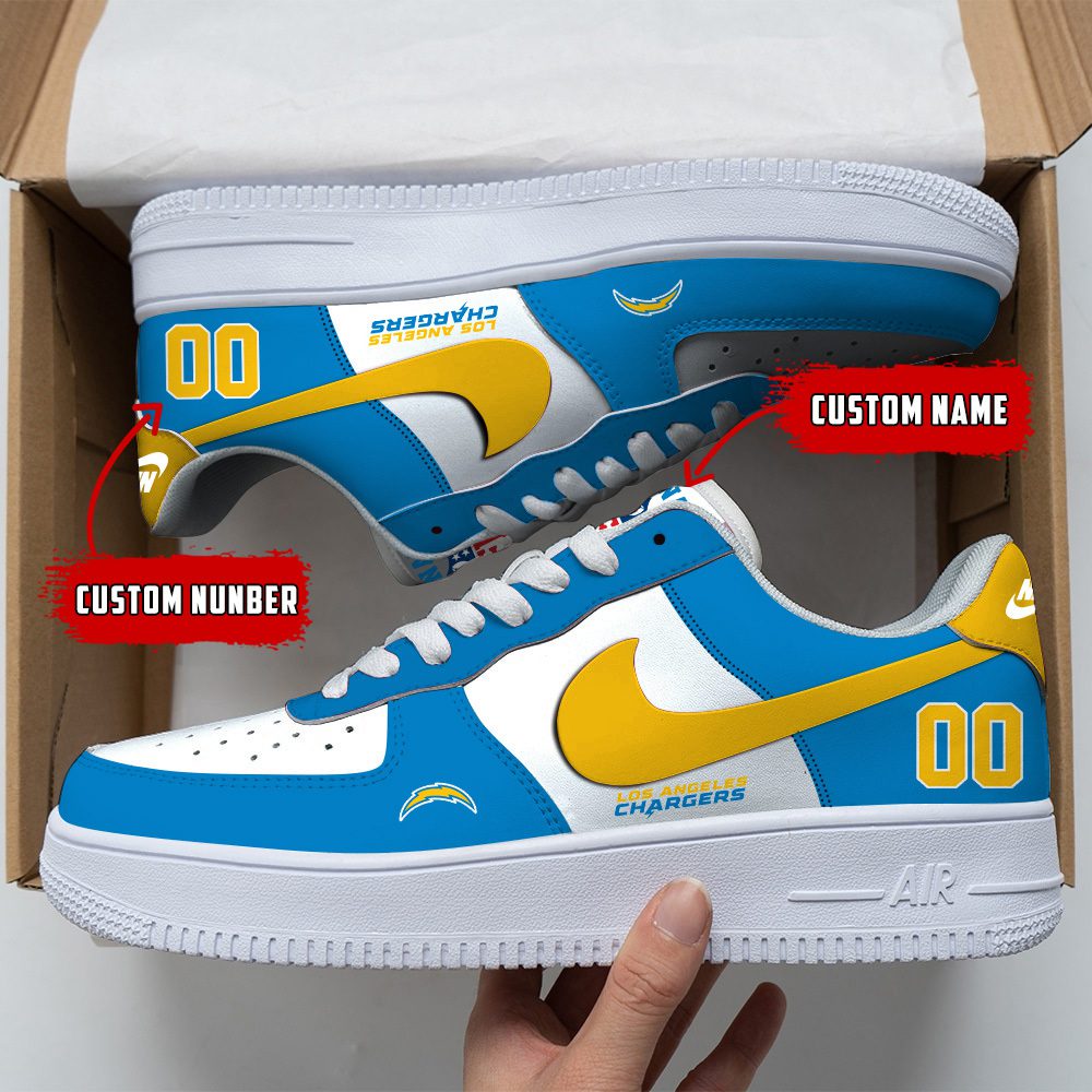 Los Angeles Chargers NFL Custom Name And Number Air Force Sneakers For Men Women