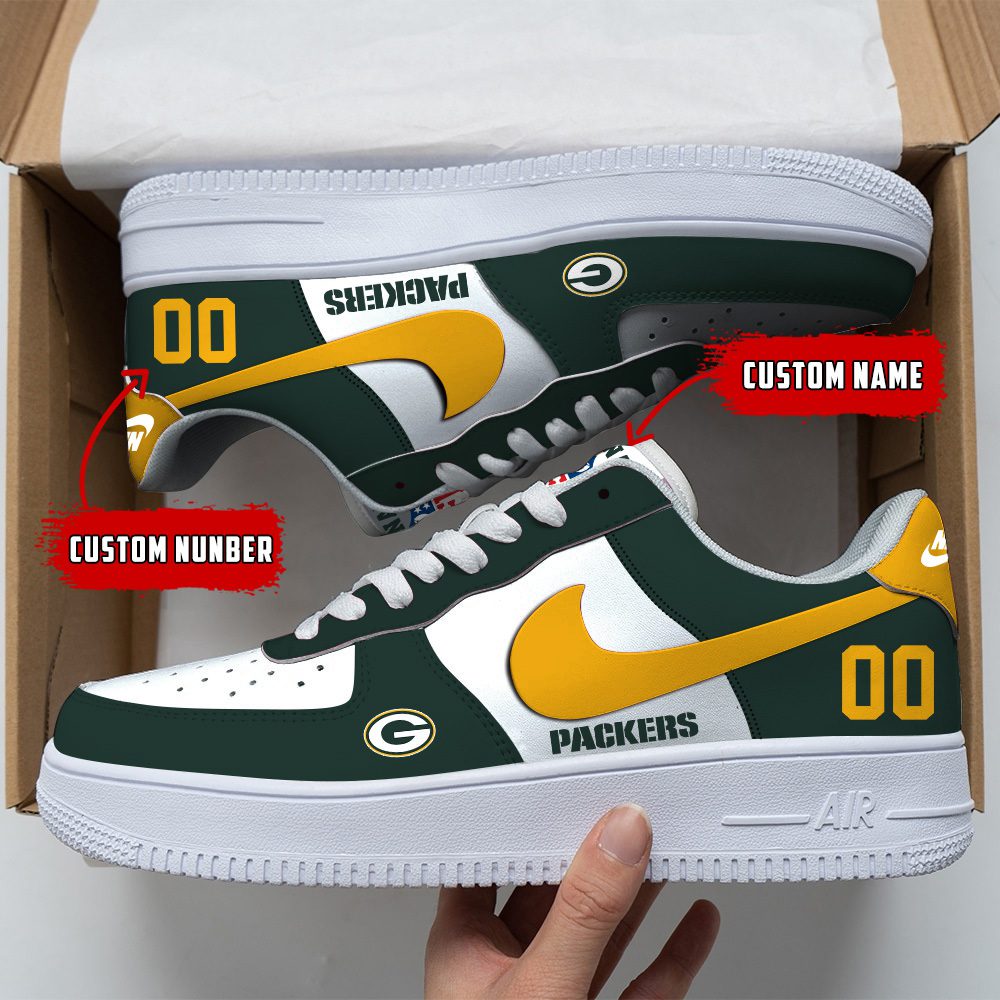 Green Bay Packers NFL Custom Name And Number Air Force Sneakers For Men Women