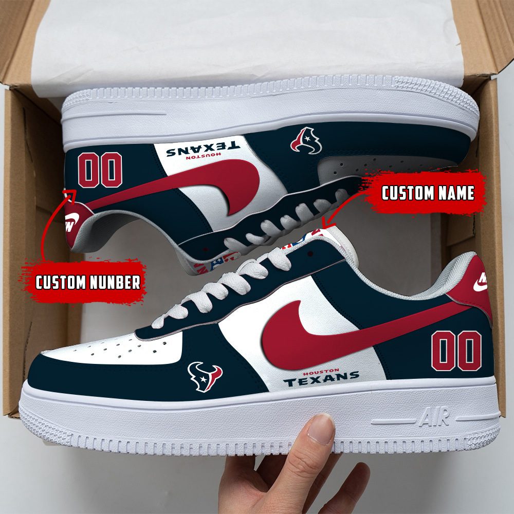 Houston Texans NFL Custom Name And Number Air Force Sneakers For Men Women