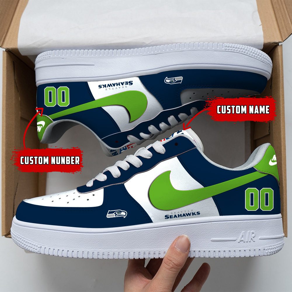Seattle Seahawks NFL Custom Name And Number Air Force Sneakers For Men Women
