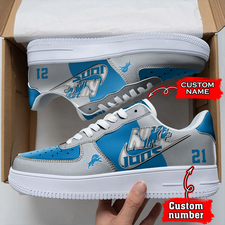 NFL Detroit Lions Custom Name Number Air Force 1 Sneaker For Women Men