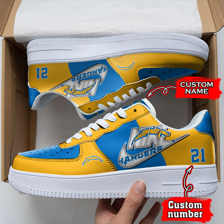 NFL Los Angeles Chargers Custom Name Number Air Force 1 Sneaker For Women Men