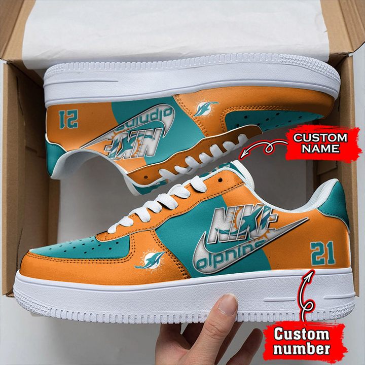 NFL Miami Dolphins Custom Name Number Air Force 1 Sneaker For Women Men