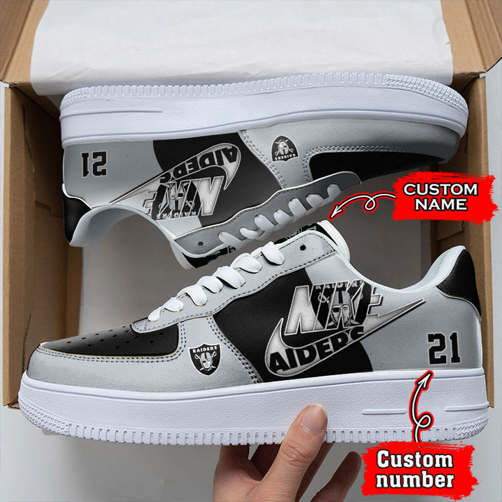 NFL Las Vegas Raiders Custom Name Number Air Force 1 Sneaker For Women Men