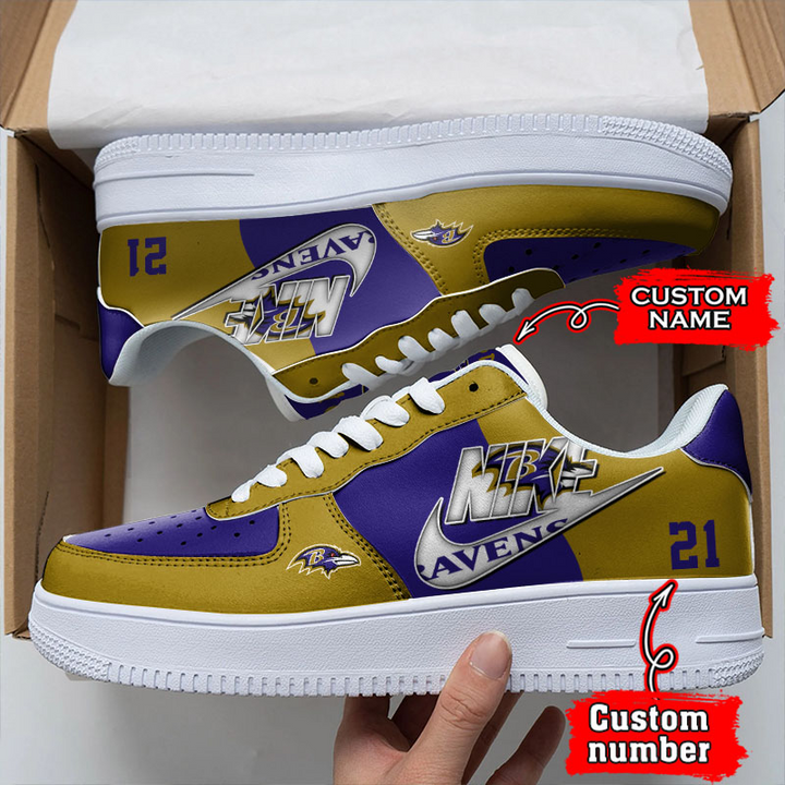 NFL Baltimore Ravens Custom Name Number Air Force 1 Sneaker For Women Men