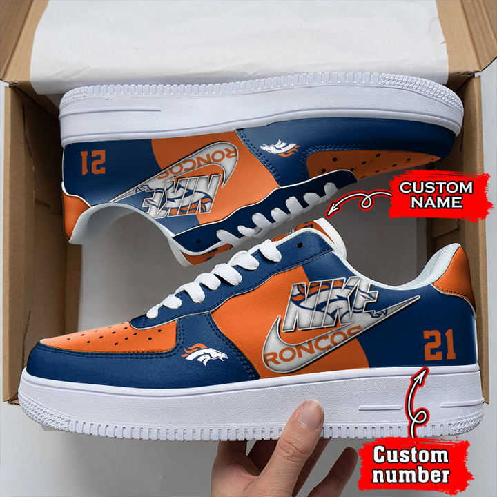 NFL Denver Broncos Custom Name Number Air Force 1 Sneaker For Women Men