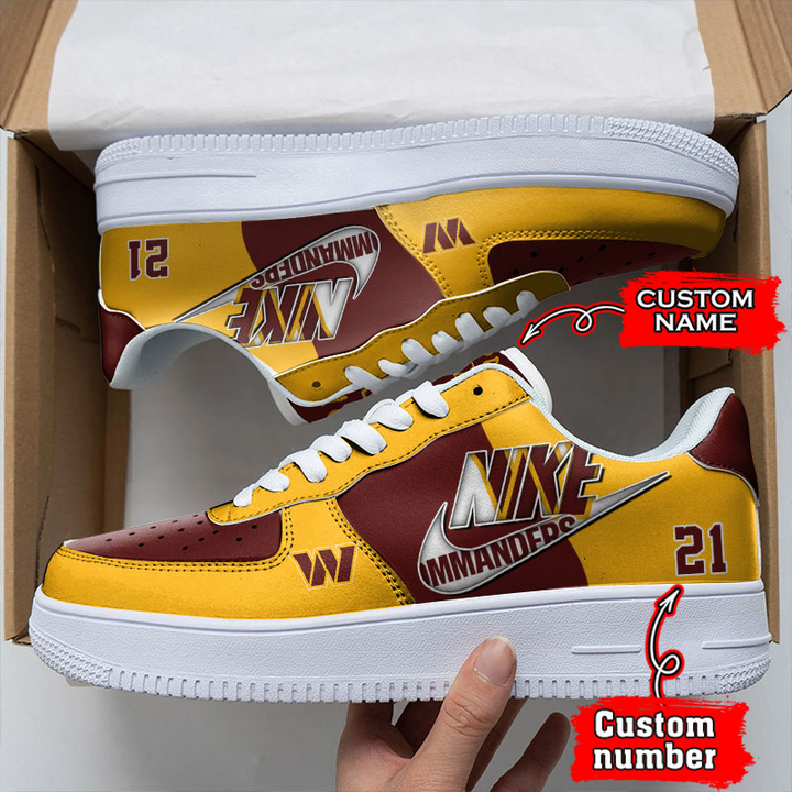 NFL Washington Commanders Custom Name Number Air Force 1 Sneaker For Women Men