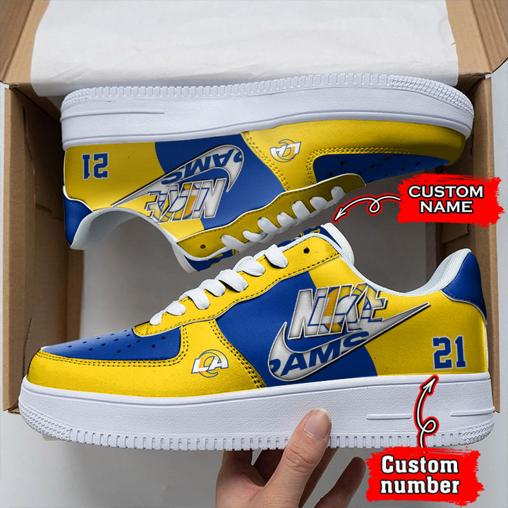 NFL Los Angeles Rams Custom Name Number Air Force 1 Sneaker For Women Men