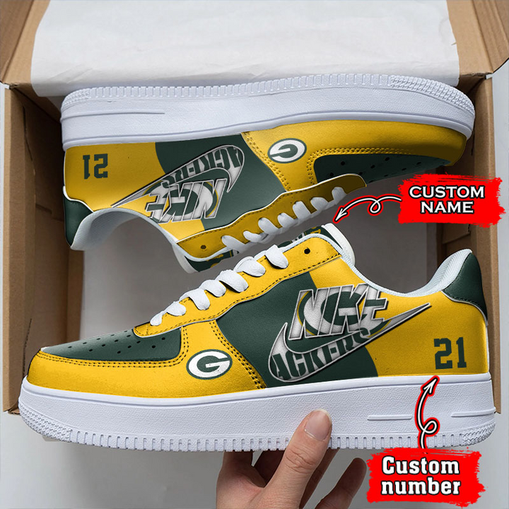 NFL Green Bay Packers Custom Name Number Air Force 1 Sneaker For Women Men