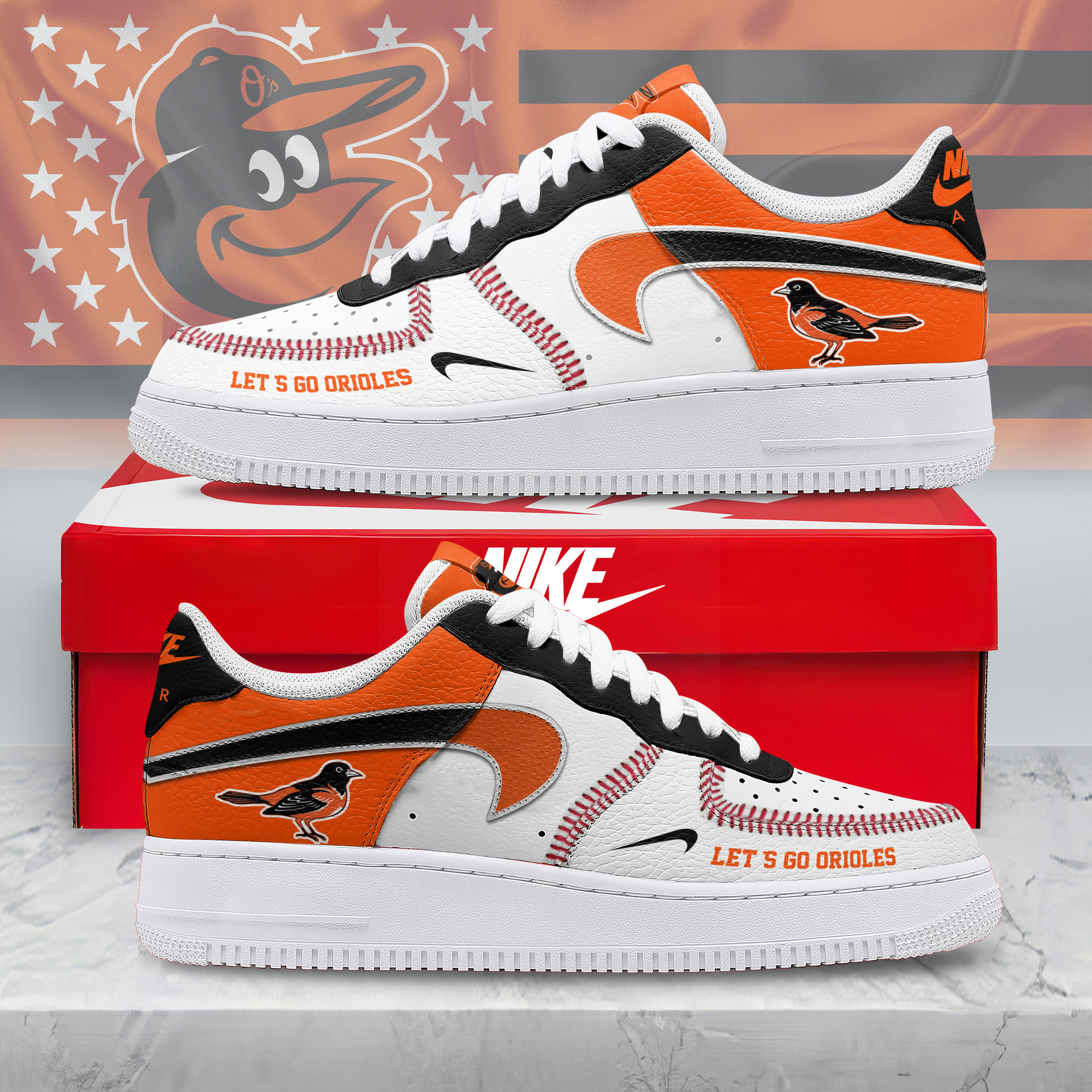 Baltimore Orioles Premium New AF1 Sneakers Limited Edition