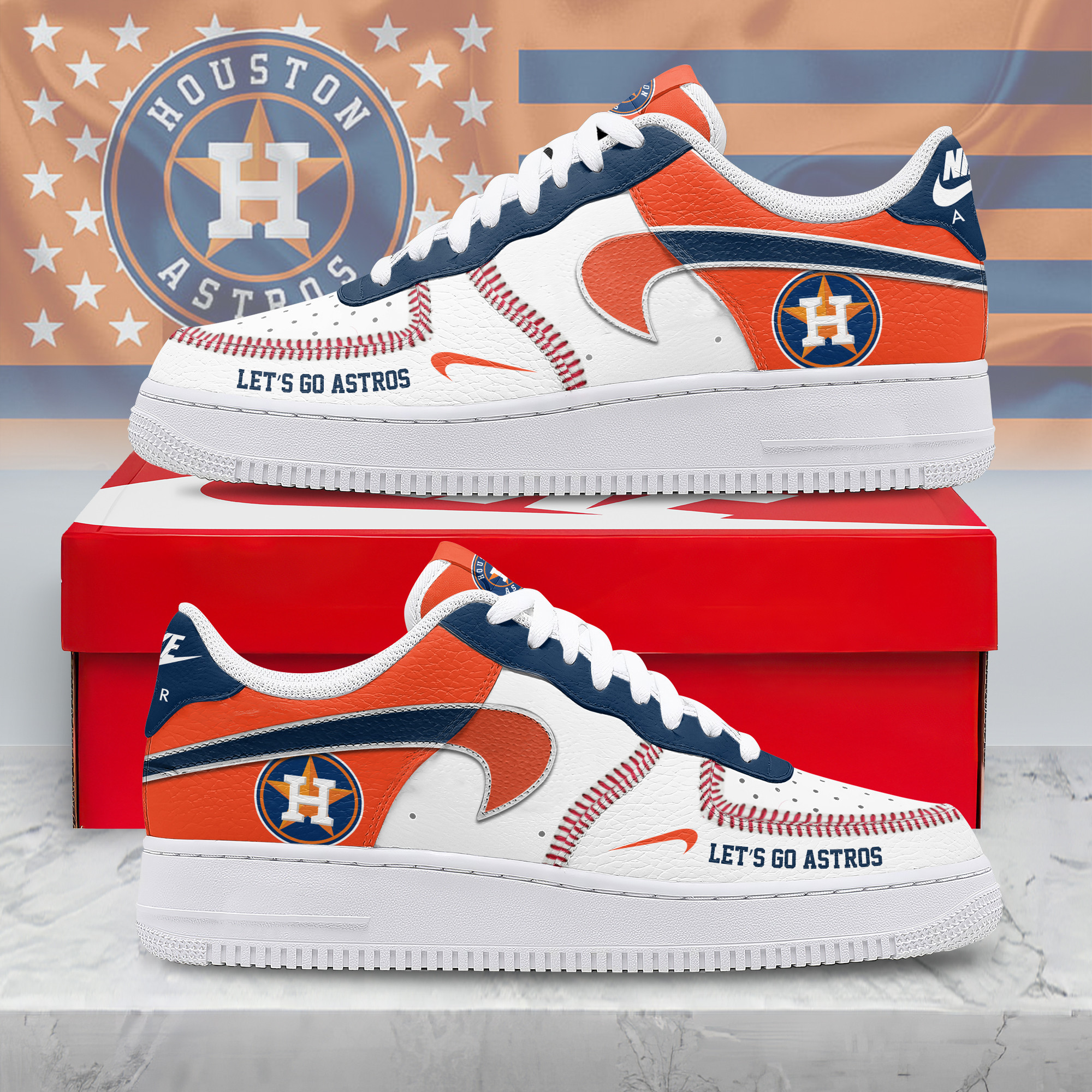 Houston Astros Premium AF1 Walking Shoes Sneakers For Men Women