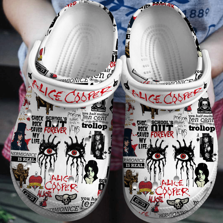 Alice Cooper White Music Crocs Clogs Waterproof Slippers 