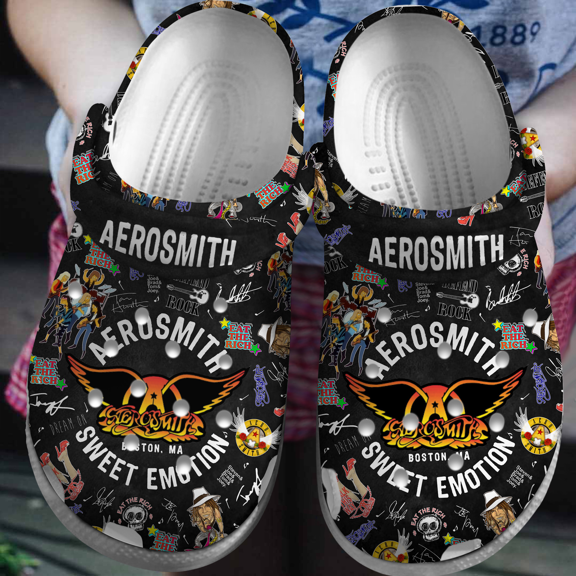 Aerosmith Music Crocs Clogs Shoes Black Lightweight Sandals