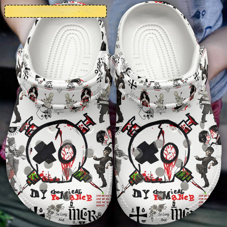 Amazing My Chemical Romance White Stunning Crocs Clogs 