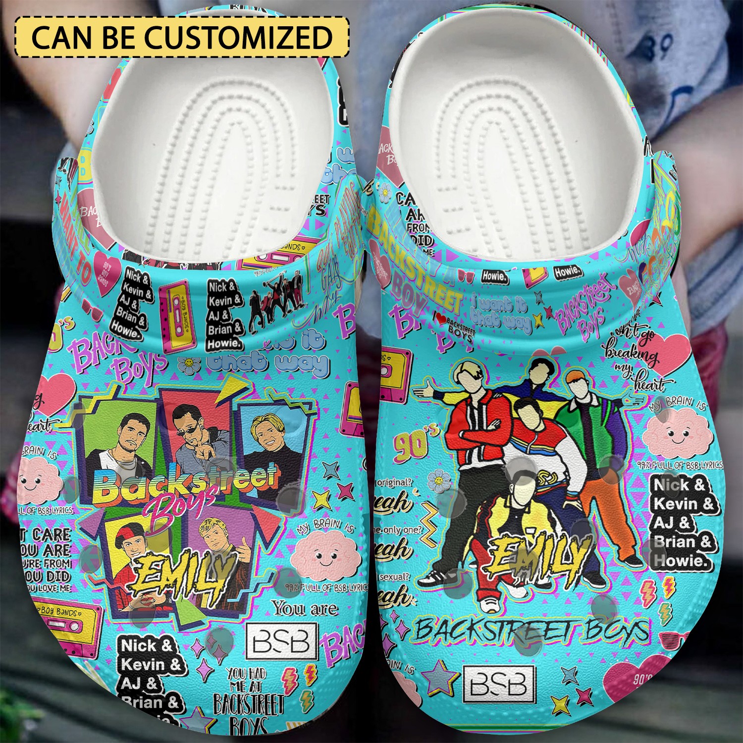 Backstreet Boys Music Cartoon Style Blue Crocs Clogs Custom Name For Kids And Adults