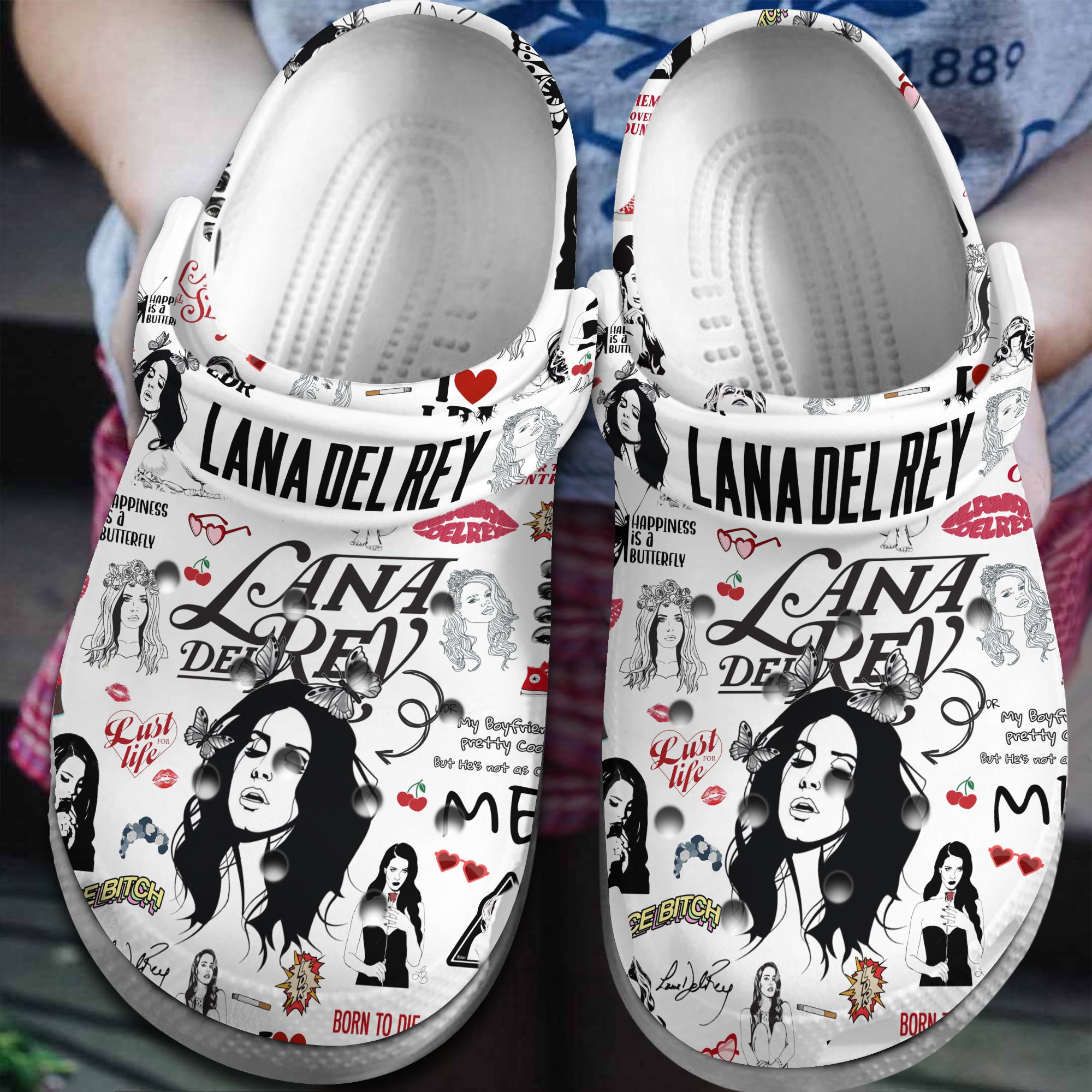 Aesthetic Vibe Lana Del Rey Music White Crocs Clogs 
